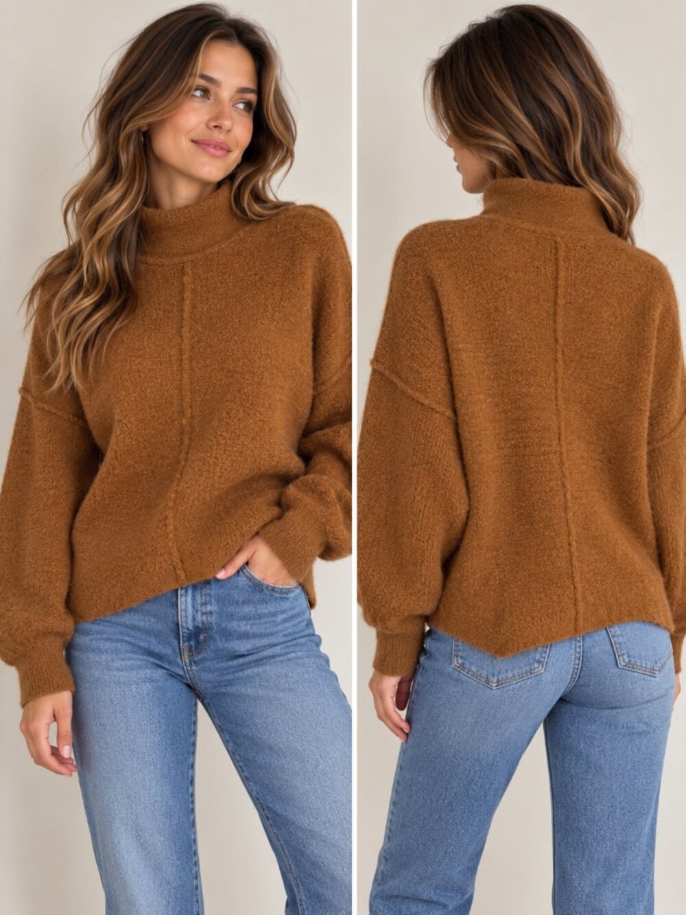 Universal Thread Rust/Carmel Brown Cozy Mock Neck Sweater Wool Blend